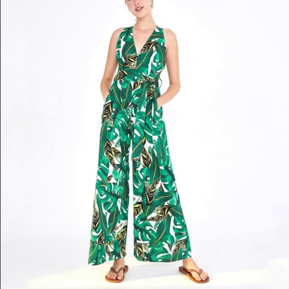 ANTHROPOLOGIE Farm Rio Palm Halter Jumpsuit XS